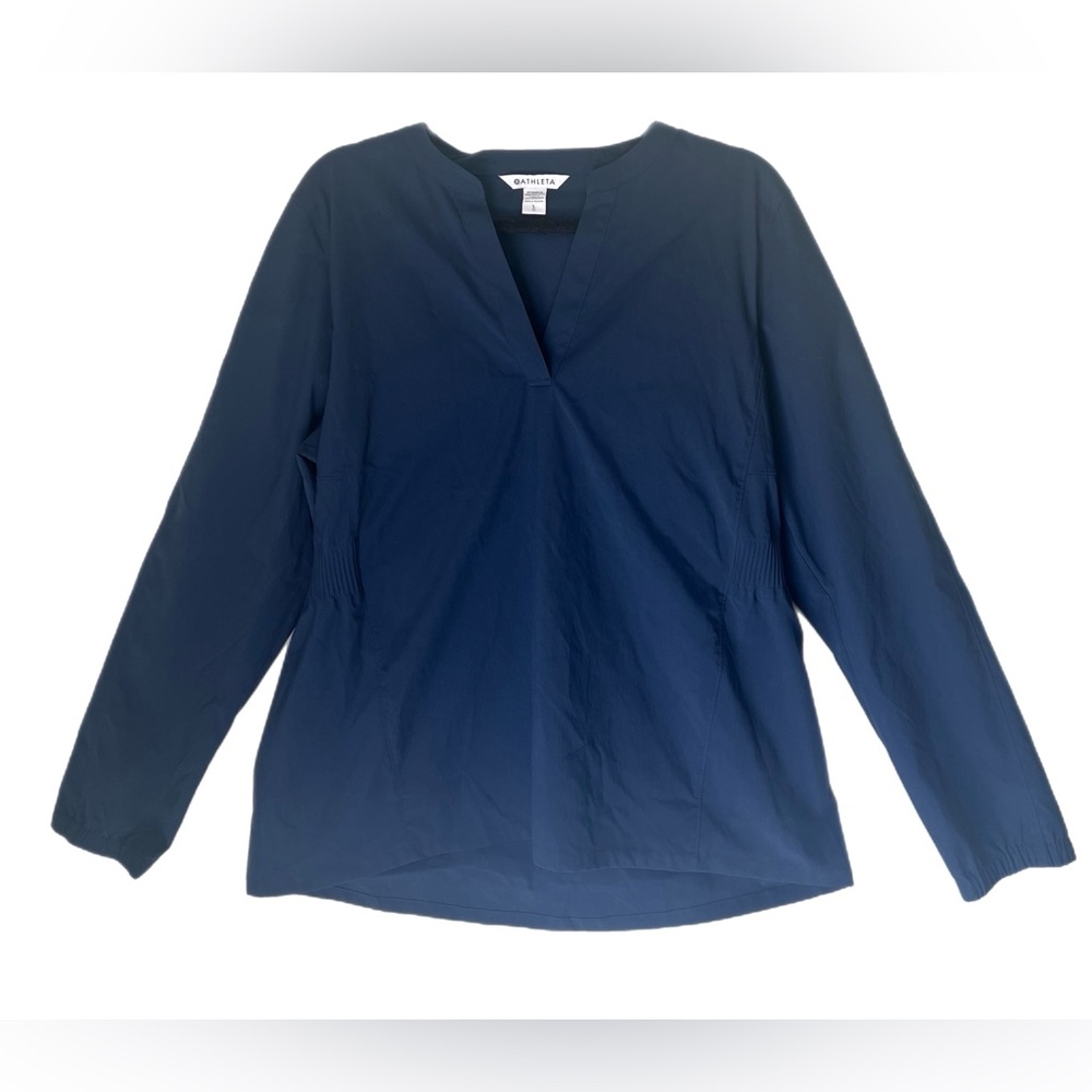 Athleta Women's Navy Blue Long Sleeve Clinched Performance Waist V Neck Size L